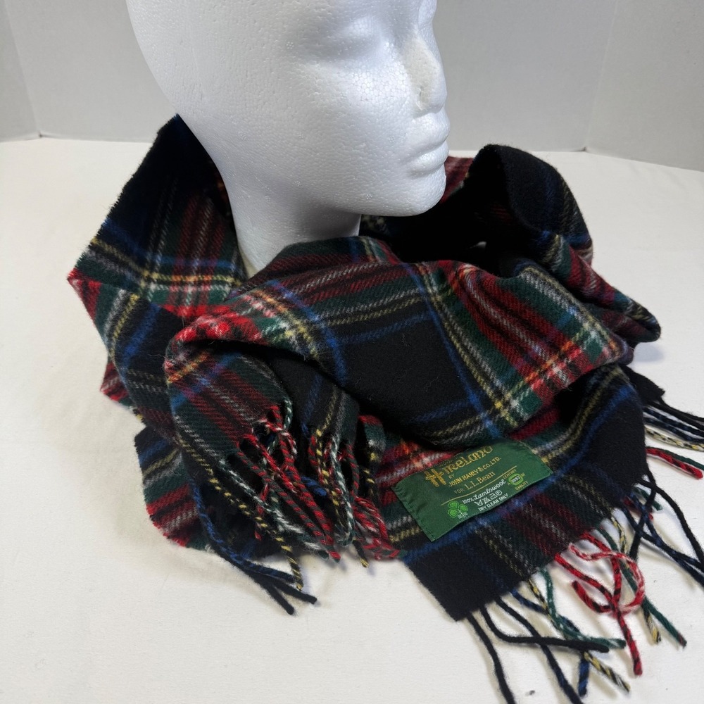 Vintage L.L. Bean John Hanly co. Scarf‎ Tartan Plaid Ireland Made 100% Lambswool - Picture 2 of 3